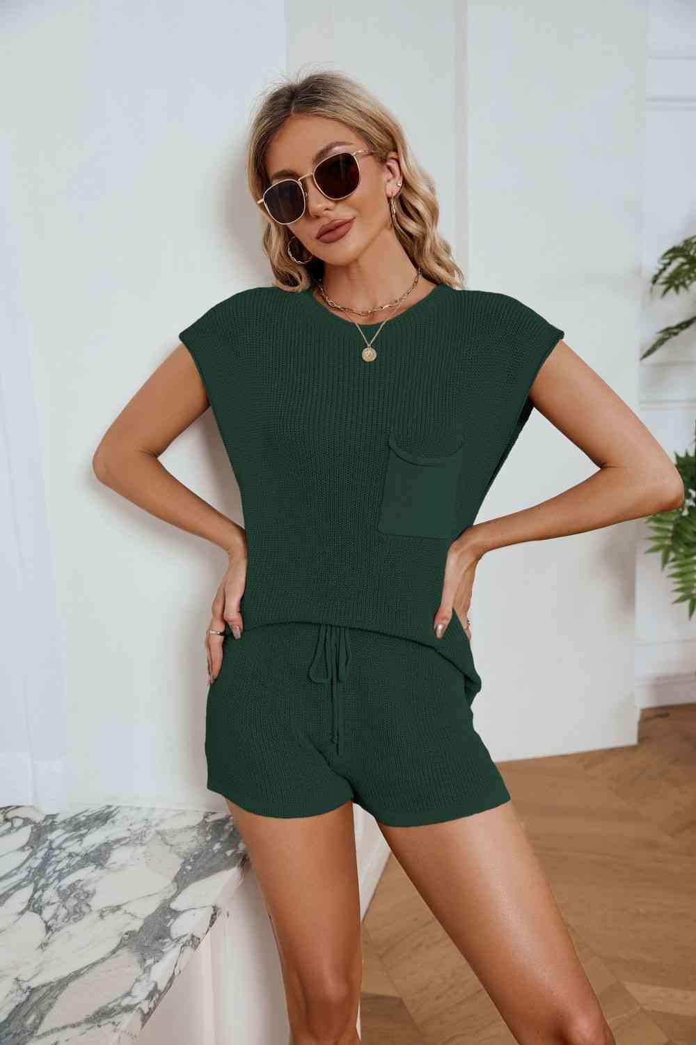 Everyday Look Cap Sleeves Knit Top and Shorts Set - MXSTUDIO.COM