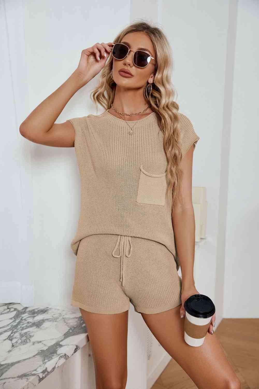 Everyday Look Cap Sleeves Knit Top and Shorts Set - MXSTUDIO.COM