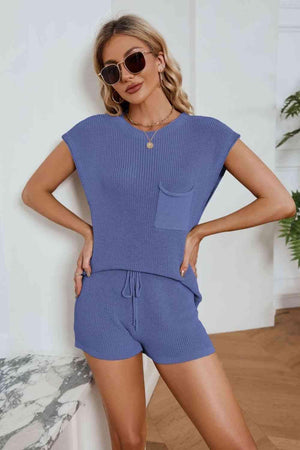 Everyday Look Cap Sleeves Knit Top and Shorts Set - MXSTUDIO.COM