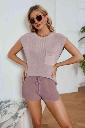 Everyday Look Cap Sleeves Knit Top and Shorts Set - MXSTUDIO.COM