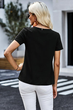 Everyday Wear Buttoned Short Sleeve V Neck Top - MXSTUDIO.COM