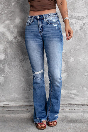 Everyday Wear Distressed High Rise Flared Jeans - MXSTUDIO.COM