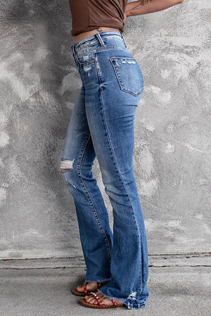 Everyday Wear Distressed High Rise Flared Jeans - MXSTUDIO.COM