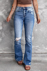 Everyday Wear Distressed High Rise Flared Jeans - MXSTUDIO.COM