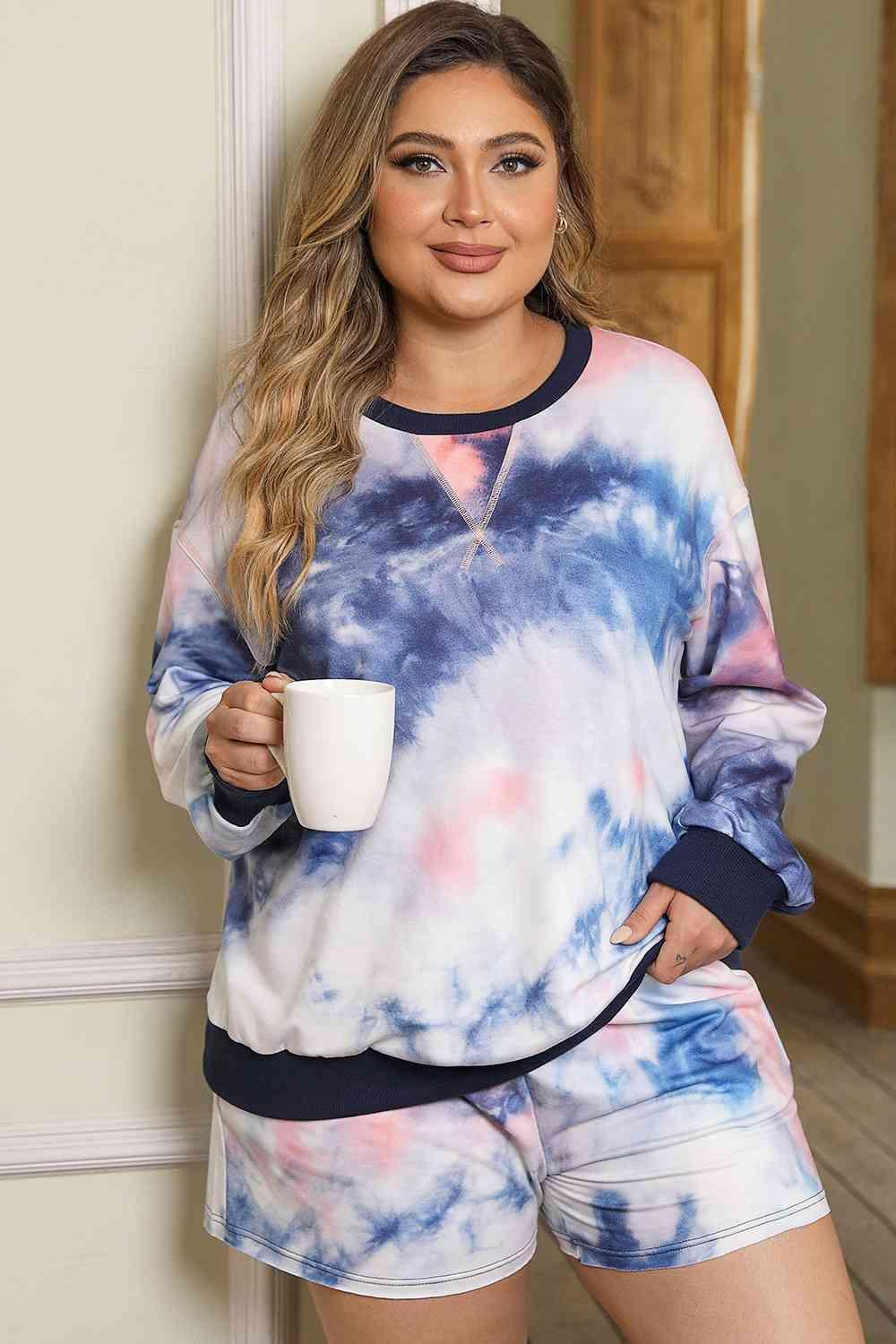 Excellent Plus Size Top And Shorts Tie-Dye Lounge Set - MXSTUDIO.COM