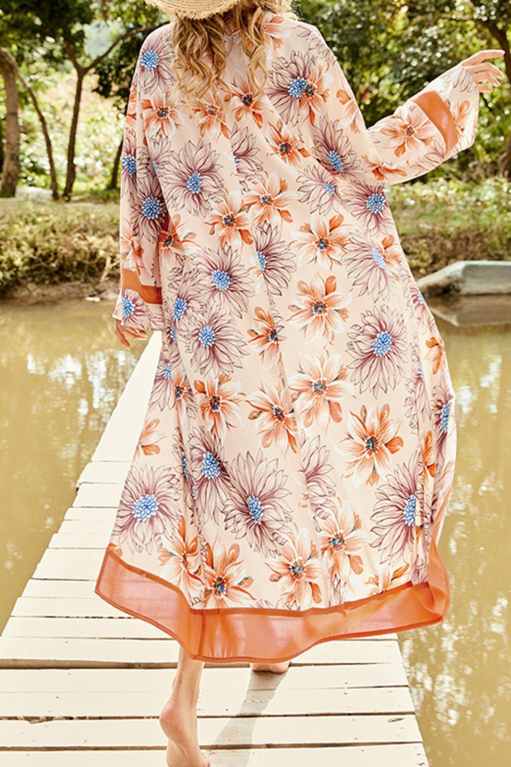 Excelling In Summer Open Front Floral Beach Cover-Up - MXSTUDIO.COM