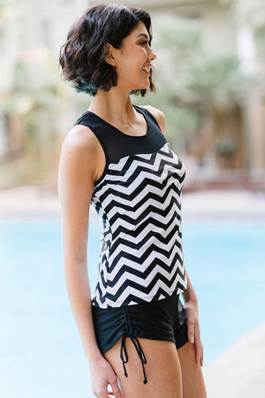 Exceptional Chevron Print Ruched Tankini Set - MXSTUDIO.COM