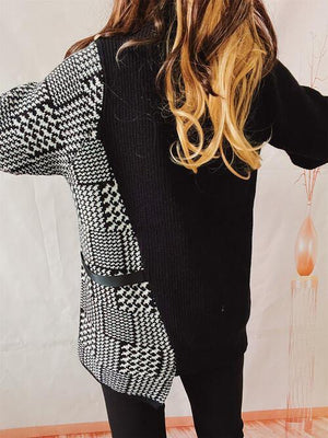 Exceptional Comfort Slit Houndstooth Turtleneck Sweater-MXSTUDIO.COM