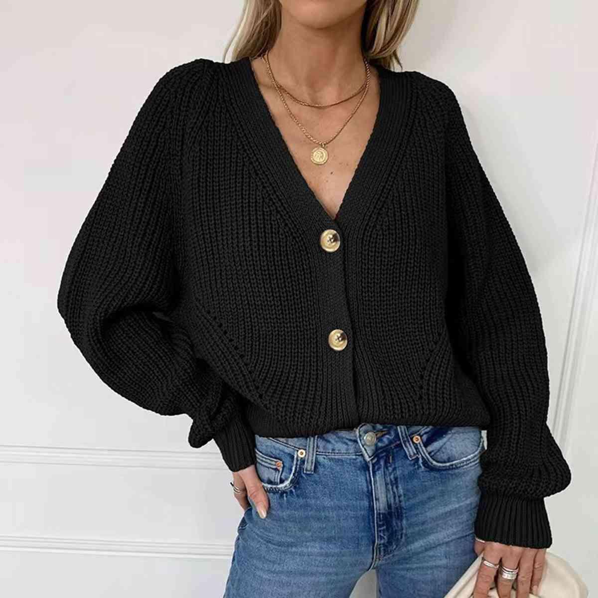 Exceptional Comfort V-Neck Knit Button Up Cardigan-MXSTUDIO.COM