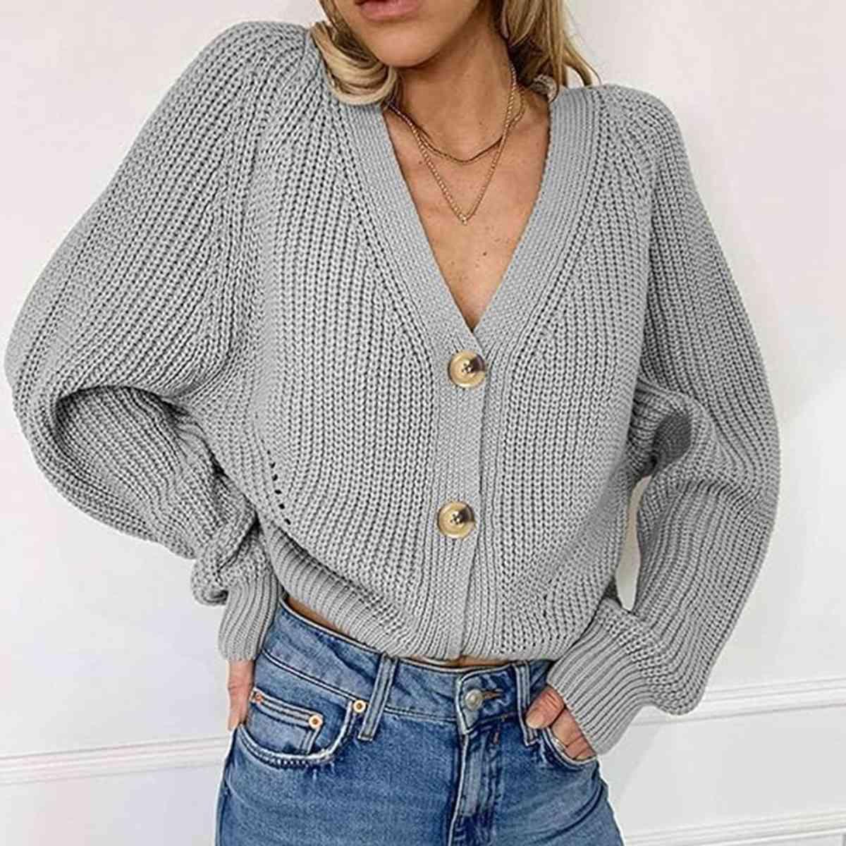 Exceptional Comfort V-Neck Knit Button Up Cardigan-MXSTUDIO.COM