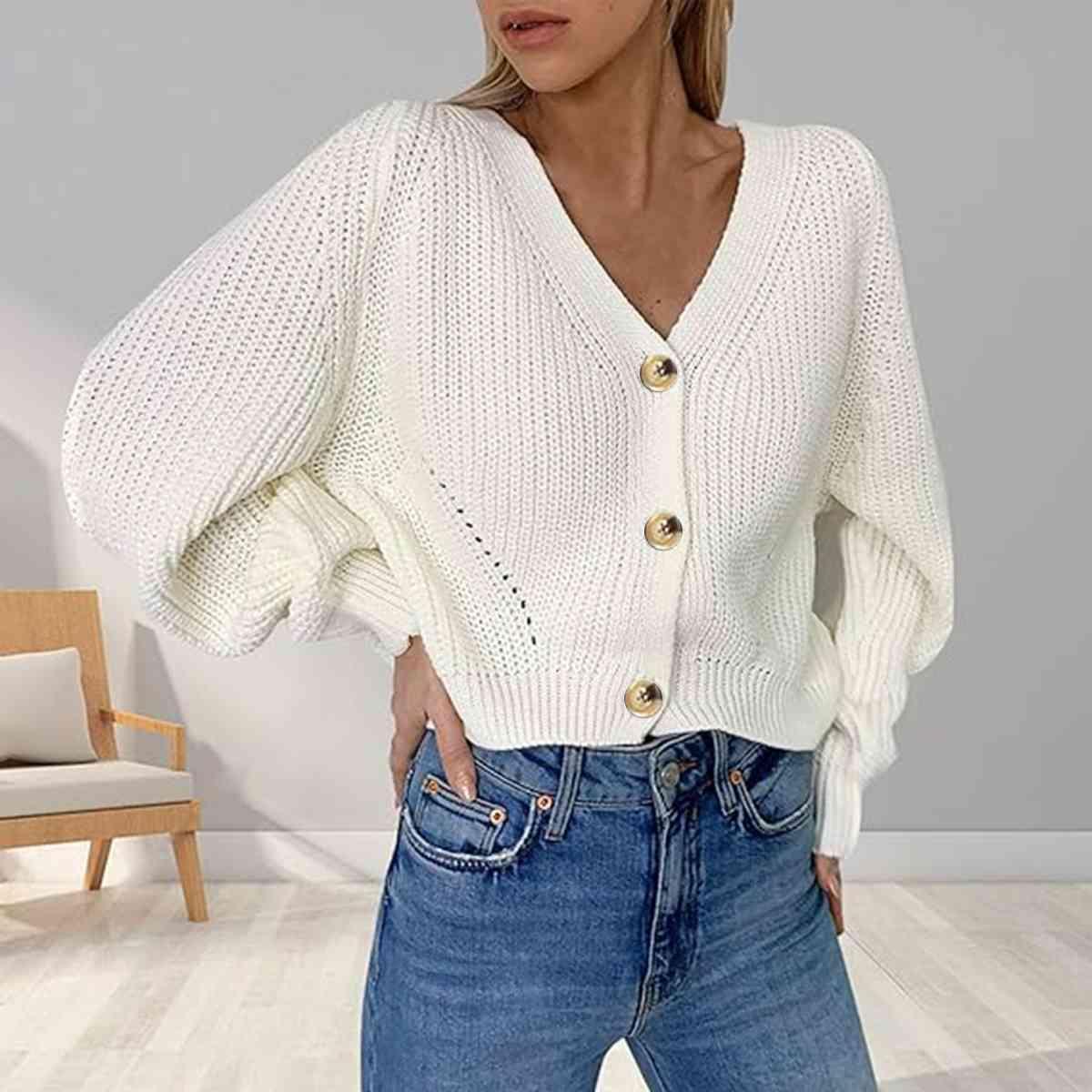 Exceptional Comfort V-Neck Knit Button Up Cardigan-MXSTUDIO.COM