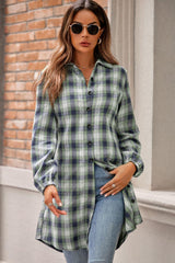 Exceptional Plaid Long Sleeve Mini Shirt Dress - MXSTUDIO.COM