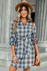 Exceptional Plaid Long Sleeve Mini Shirt Dress - MXSTUDIO.COM