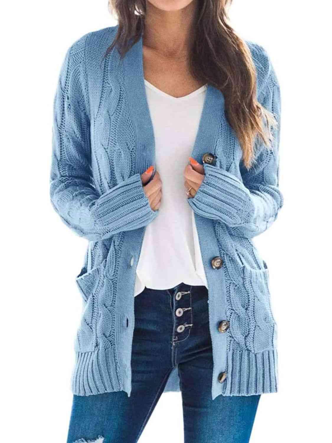 Exceptional Warmth Button Front Cable Knit Cardigan-MXSTUDIO.COM
