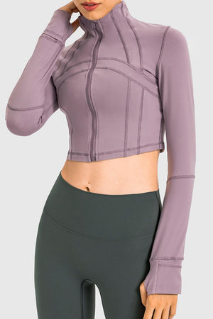 Exercise Cropped Jacket With Thumbholes - MXSTUDIO.COM