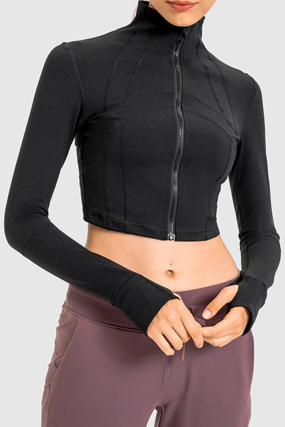 Exercise Cropped Jacket With Thumbholes - MXSTUDIO.COM