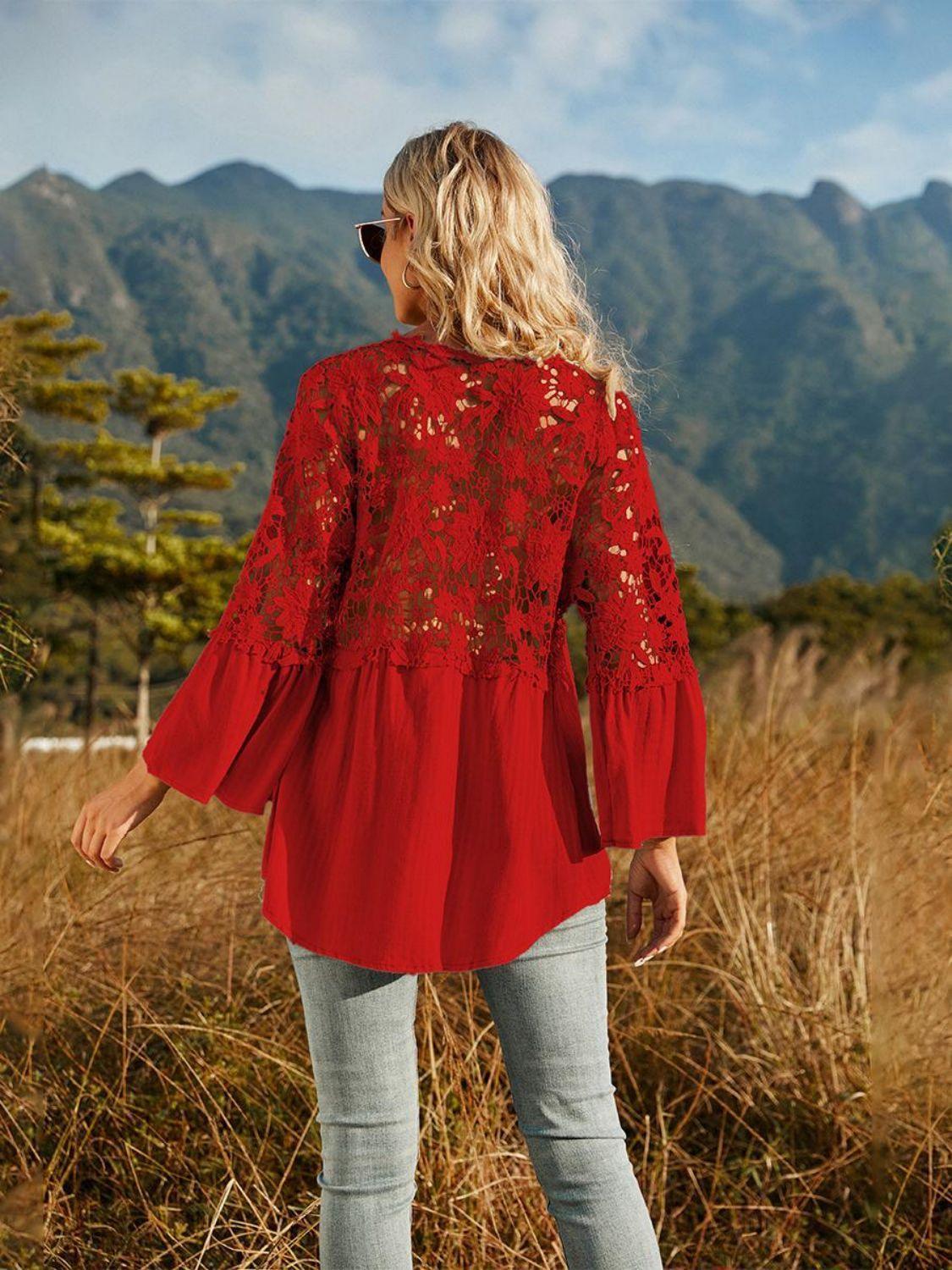 Expand Your Horizons Lace Flounce Sleeve Blouse - MXSTUDIO.COM