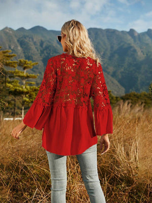 Expand Your Horizons Lace Flounce Sleeve Blouse - MXSTUDIO.COM