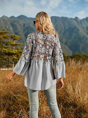 Expand Your Horizons Lace Flounce Sleeve Blouse - MXSTUDIO.COM