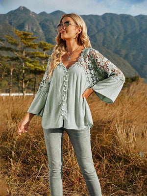 Expand Your Horizons Lace Flounce Sleeve Blouse - MXSTUDIO.COM