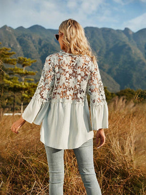 Expand Your Horizons Lace Flounce Sleeve Blouse - MXSTUDIO.COM