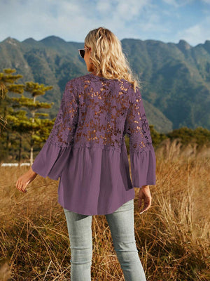 Expand Your Horizons Lace Flounce Sleeve Blouse - MXSTUDIO.COM