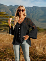 Expand Your Horizons Lace Flounce Sleeve Blouse - MXSTUDIO.COM