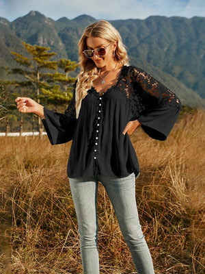 Expand Your Horizons Lace Flounce Sleeve Blouse - MXSTUDIO.COM