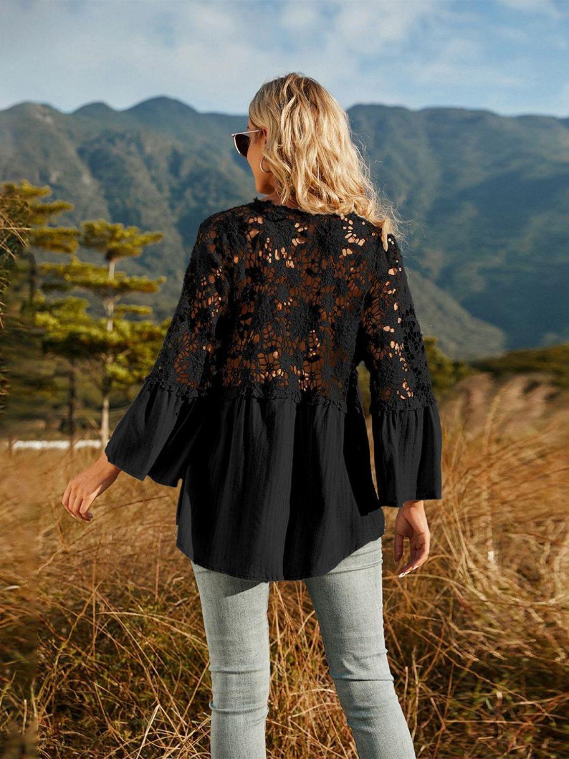 Expand Your Horizons Lace Flounce Sleeve Blouse - MXSTUDIO.COM