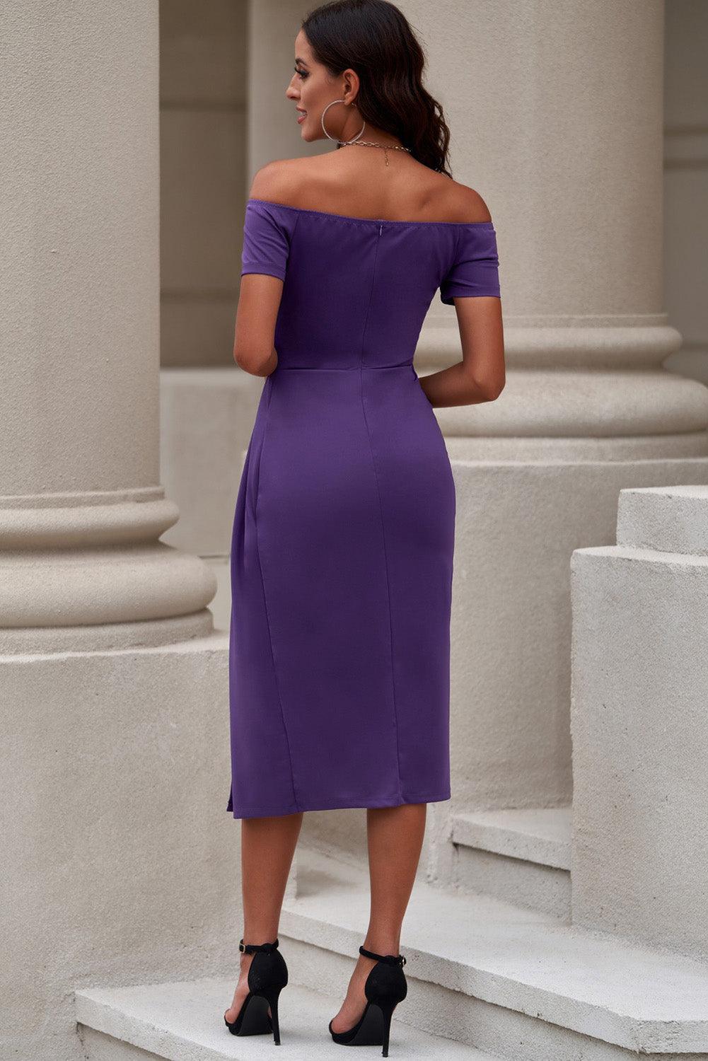 Expensive Look Split Off Shoulder Midi Dress - MXSTUDIO.COM