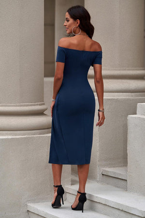 Expensive Look Split Off Shoulder Midi Dress - MXSTUDIO.COM