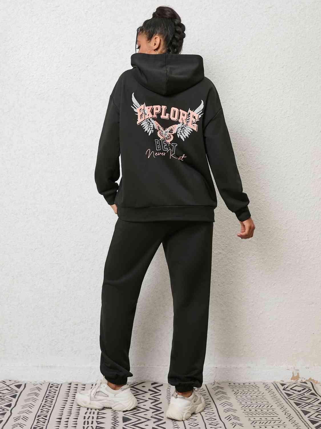 Explore Graphic Black Hoodie and Sweatpants Set - MXSTUDIO.COM