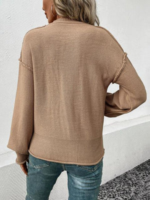 Exposed Seam Knit Sweater With Front Pocket-MXSTUDIO.COM