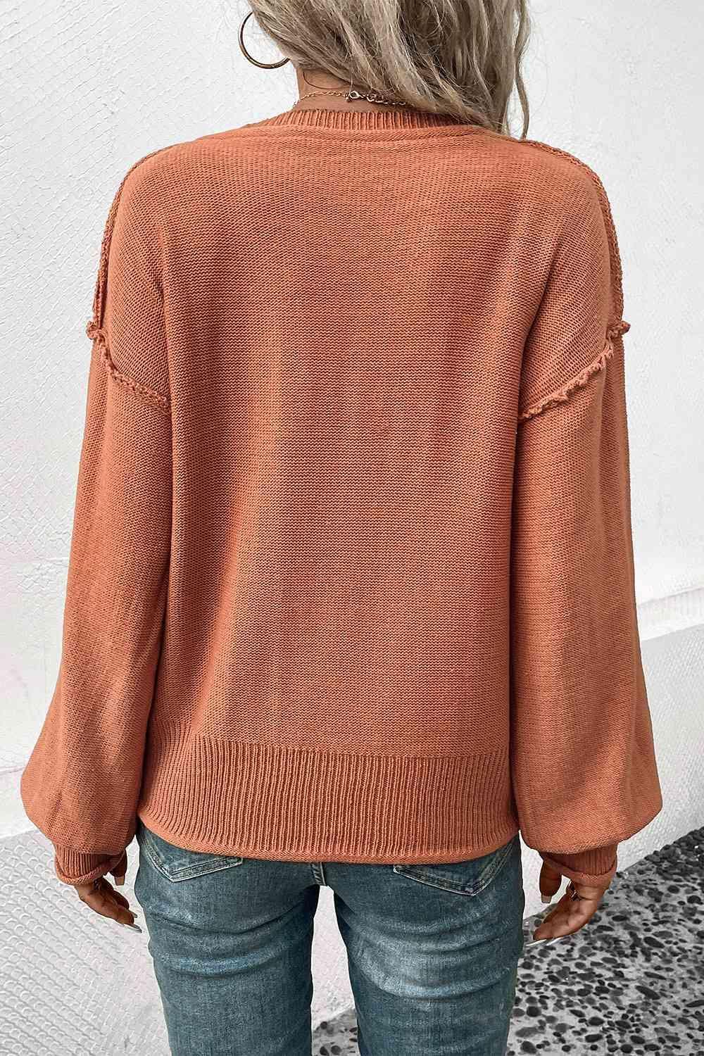 Exposed Seam V Neck Pullover Sweater-MXSTUDIO.COM