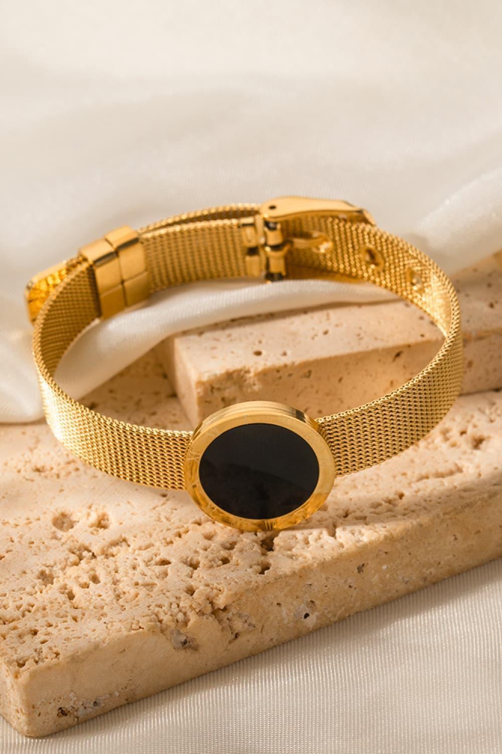 Express Happiness Wide Band Gold Plated Bracelet - MXSTUDIO.COM