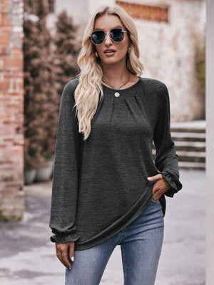 Express Your True Self Crew Neck Long Sleeve Blouse - MXSTUDIO.COM