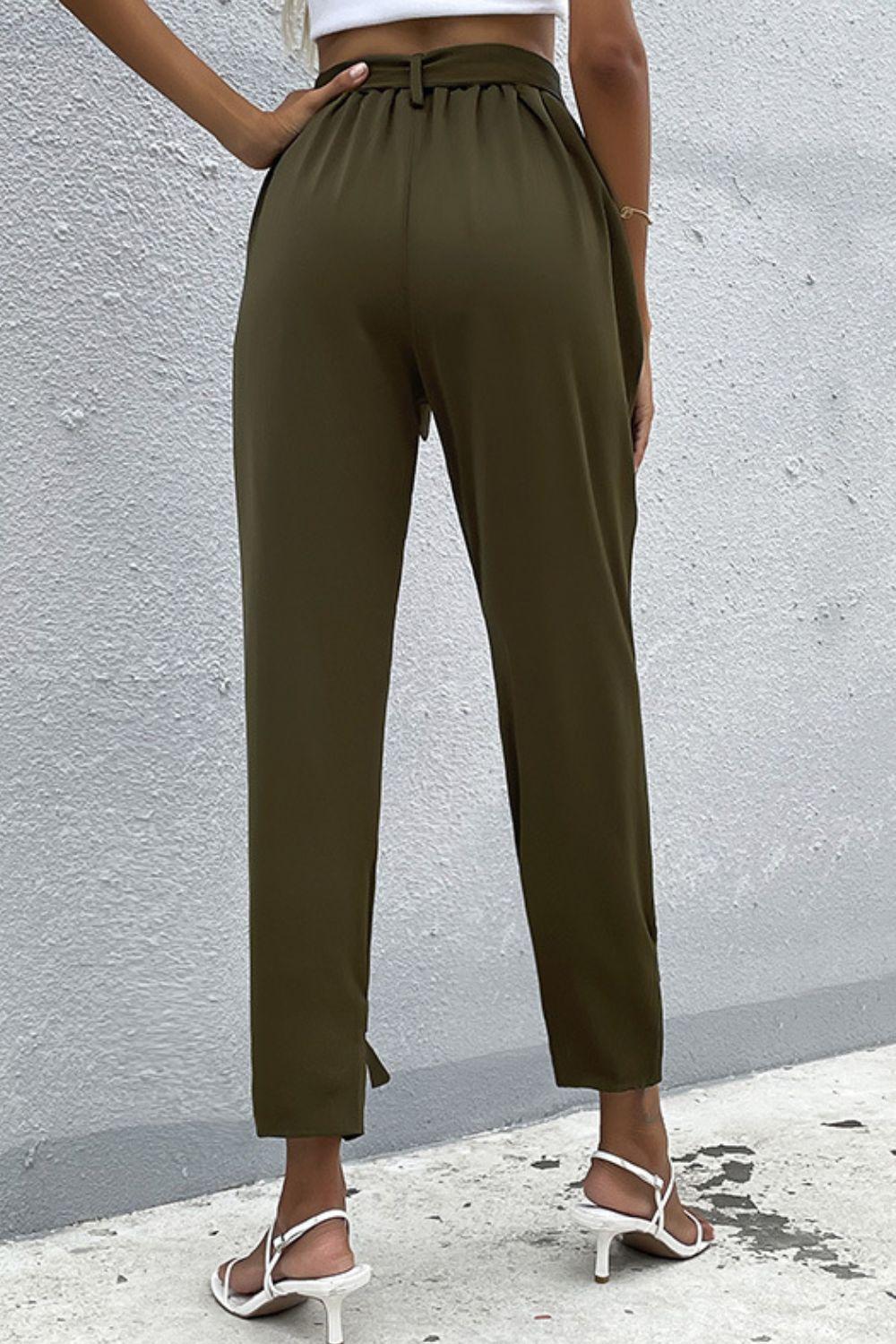 Expressive Pockets High Waist Tie Front Pants - MXSTUDIO.COM