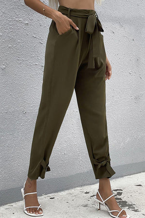 Expressive Pockets High Waist Tie Front Pants - MXSTUDIO.COM