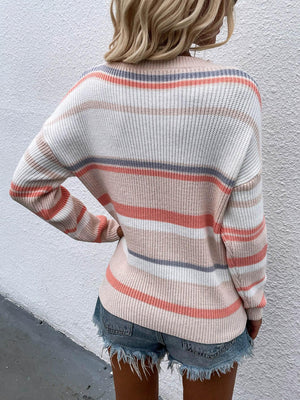 Exquisite Drop Shoulder Striped Pullover Sweater - MXSTUDIO.COM