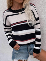 Exquisite Drop Shoulder Striped Pullover Sweater - MXSTUDIO.COM