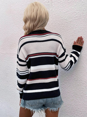 Exquisite Drop Shoulder Striped Pullover Sweater - MXSTUDIO.COM