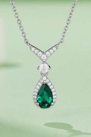 Exquisite Lab-Grown Teardrop Green Emerald Necklace - MXSTUDIO.COM