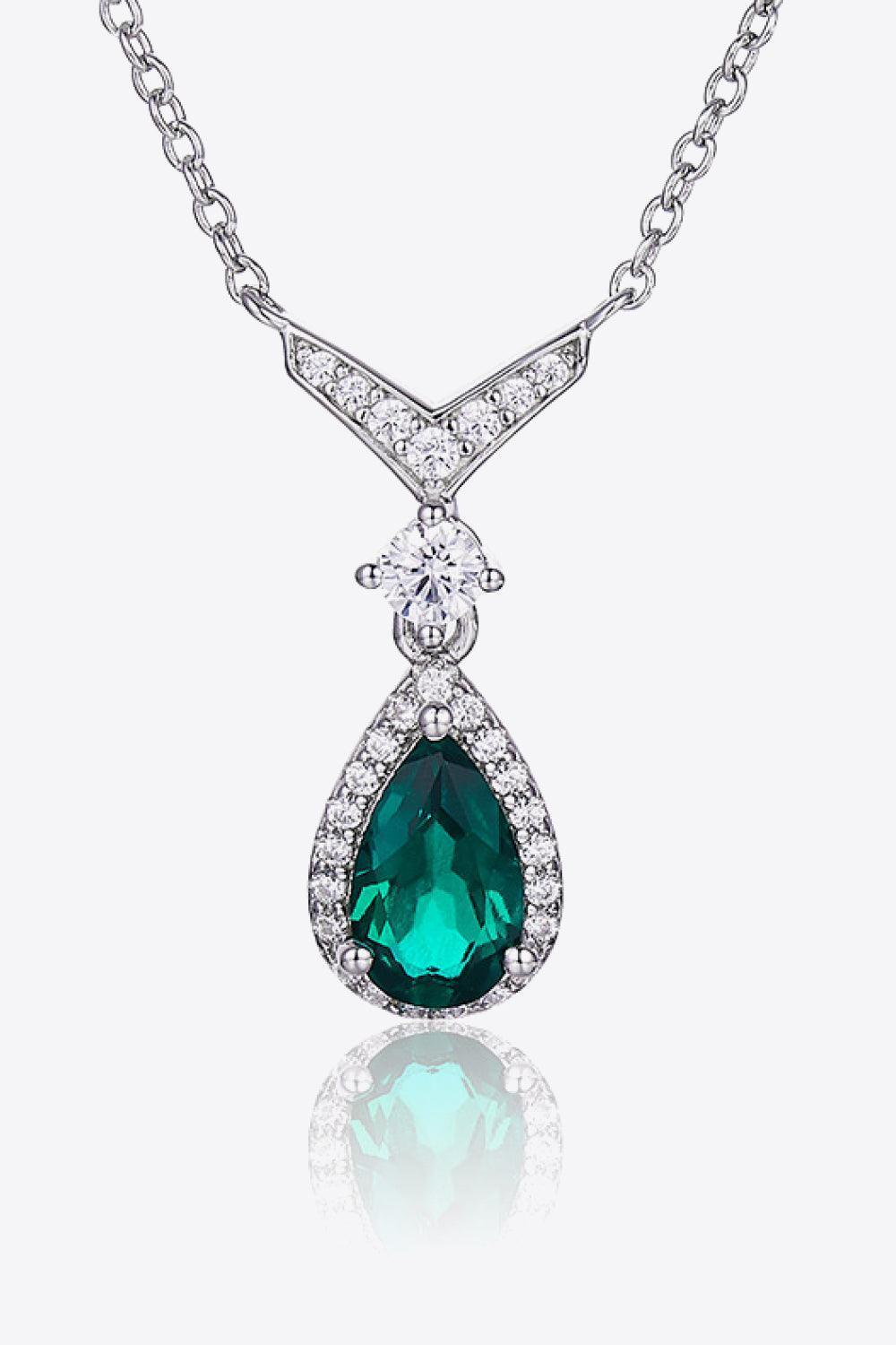 Exquisite Lab-Grown Teardrop Green Emerald Necklace - MXSTUDIO.COM
