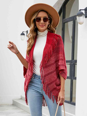 Exquisite Layer Open Front Fringe Poncho - MXSTUDIO.COM