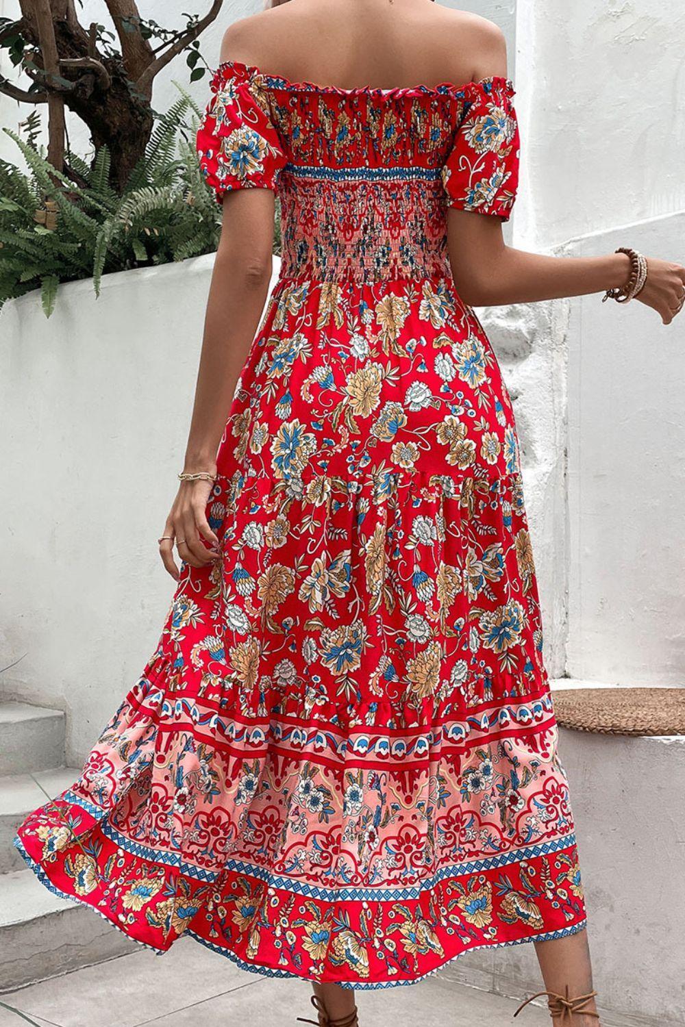 Exquisite Summer Floral Off Shoulder Midi Dress - MXSTUDIO.COM