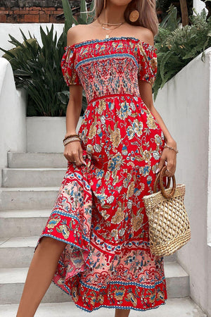 Exquisite Summer Floral Off Shoulder Midi Dress - MXSTUDIO.COM