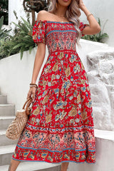 Exquisite Summer Floral Off Shoulder Midi Dress - MXSTUDIO.COM