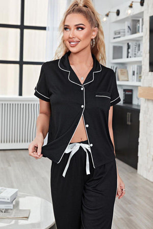 Exquisitely Designed Contrast Piping Pajama Set - MXSTUDIO.COM