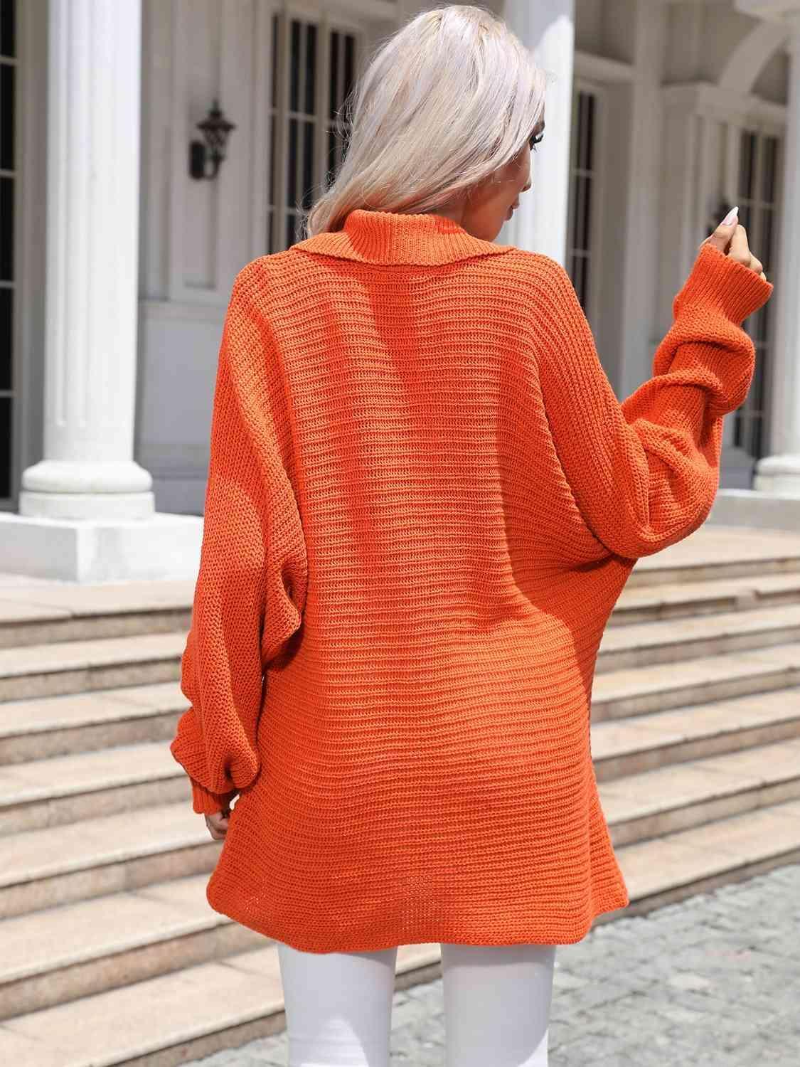 Extra Comfy Collared Ribbed Tunic Sweater - MXSTUDIO.COM