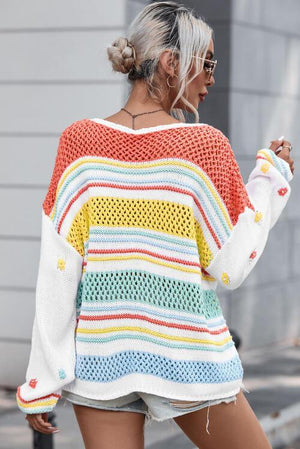 Extra Comfy Open Knit Striped Sweater - MXSTUDIO.COM